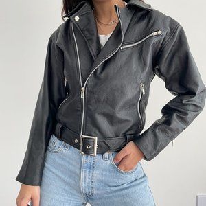 Vintage black Genuine Leather Bomber Moto Biker Jacket